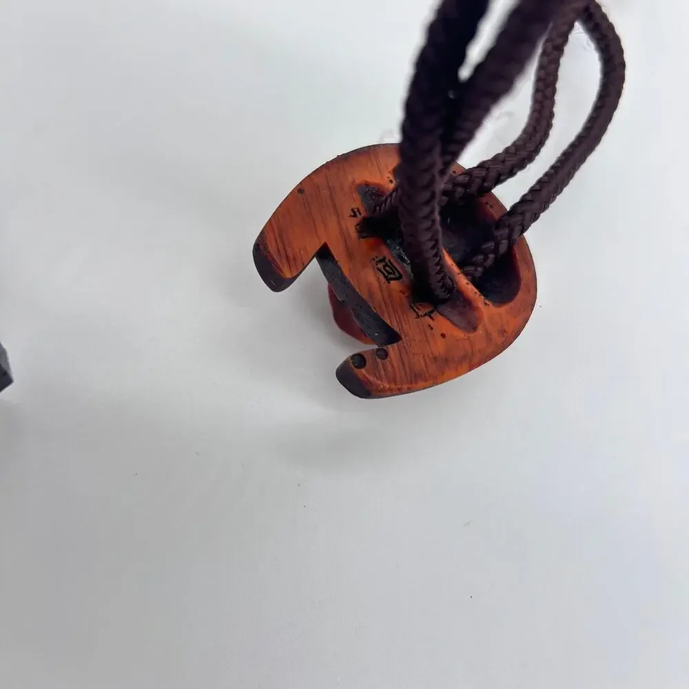 Vintage Korean Carved Wooden Hahoe Mask Bolo Tie Unique Traditional Asian Men's